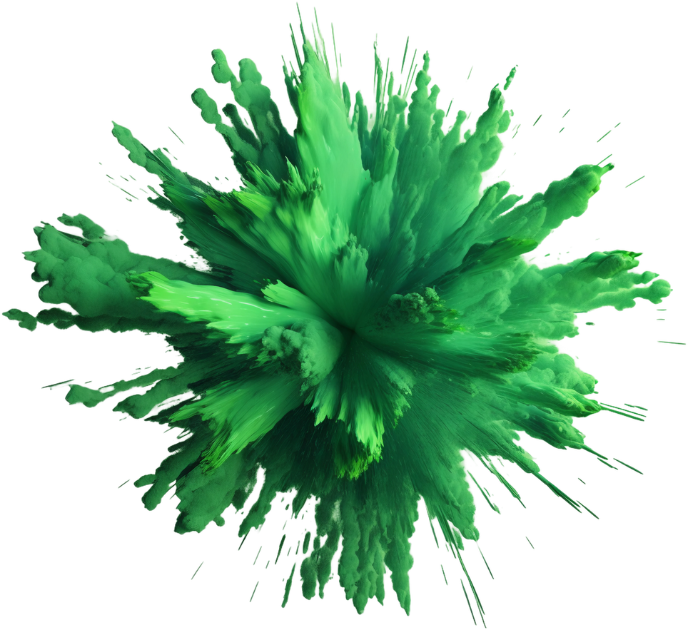 Gorgeous green paint burst vibrant colors. isolated object, transparent background